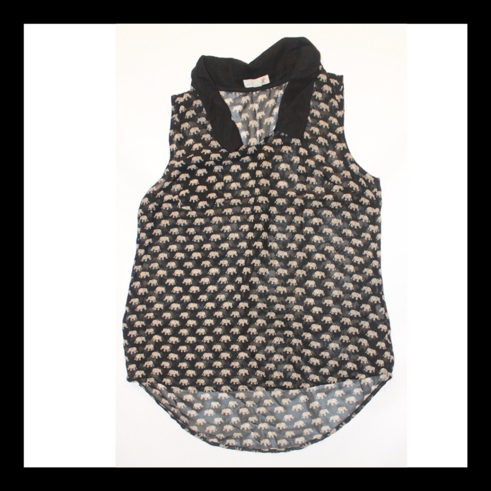 Black and Tan Sheer Elephant Print Blouse